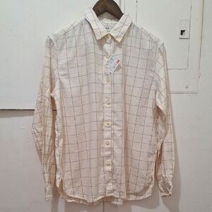NWT CREAM CHECKERED BOYFRIEND STYLE WOMEN SOFT BRUSHED SHIRT